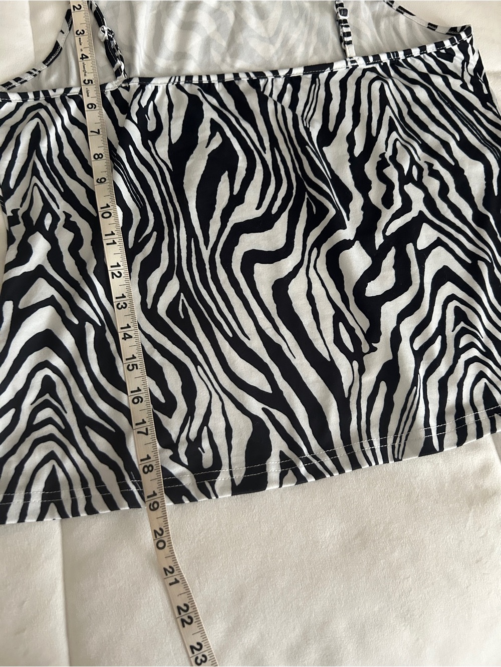Zebra Print Spaghetti Strap Tank Top - Black & White - Picture 2 of 9